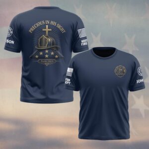 Custom Name & Department Firefighter Honor Folded Flag Maltese Cross #DQH0833 - T-shirt