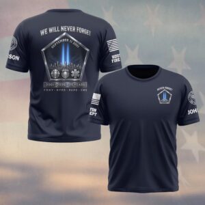 Custom Name & Department First Responders 9/11 25 Years Anniversary We Will Never Forget #DQH0844 - T-shirt