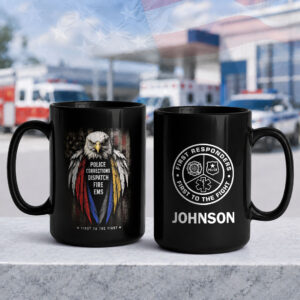 Custom Name Eagle First Responders #DEP008 - Black Mug 15oz