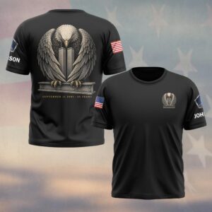 Custom Name 9/11 25 Years Anniversary Weeping Eagle #DQH0852 - T-shirt