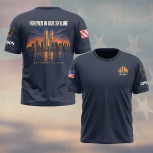 Custom Name 9/11 25 Years Anniversary Forever In Our Skyline #DQH0853 - T-shirt