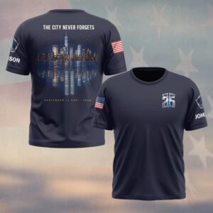 Custom Name 9/11 25 Years Anniversary The City Never Forgets #DQH0854 - T-shirt