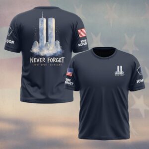 Custom Name 9/11 25 Years Anniversary Never Forget Twin Towers #DQH0856 - T-shirt