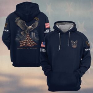 Custom Name 9/11 25 Years Anniversary Home Of The Brave Eagle #DQH0858 - Hoodie