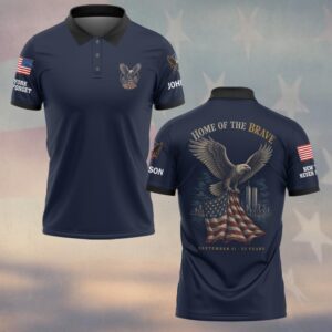 Custom Name 9/11 25 Years Anniversary Home Of The Brave Eagle #DQH0858 - Polo