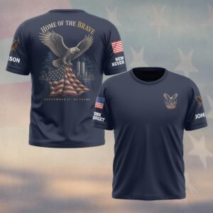 Custom Name 9/11 25 Years Anniversary Home Of The Brave Eagle #DQH0858 - T-shirt