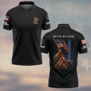 Custom Name 9/11 25 Years Anniversary United We Stand Raising The Flag #DQH0859 - Polo