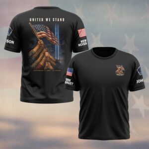 Custom Name 9/11 25 Years Anniversary United We Stand Raising The Flag #DQH0859 - T-shirt