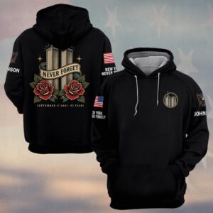Custom Name 9/11 25 Years Anniversary Never Forget Roses Tribute #DQH0860 - Hoodie