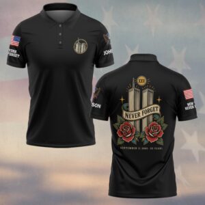 Custom Name 9/11 25 Years Anniversary Never Forget Roses Tribute #DQH0860 - Polo