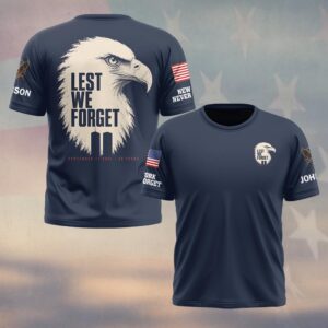 Custom Name 9/11 25 Years Anniversary Lest We Forget Eagle #DQH0863 - T-shirt
