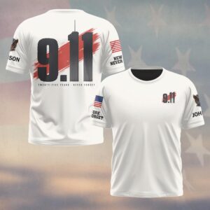 Custom Name 9/11 25 Years Anniversary Never Forget 9.11 Bold Numerals #DQH0864 - T-shirt