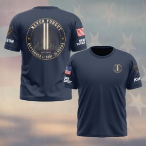 Custom Name 9/11 25 Years Anniversary Never Forget Tribute In Light Seal #DQH0865 - T-shirt