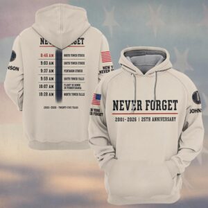 Custom Name 9/11 25 Years Anniversary Never Forget Timeline Of That Morning #DQH0870 - Hoodie