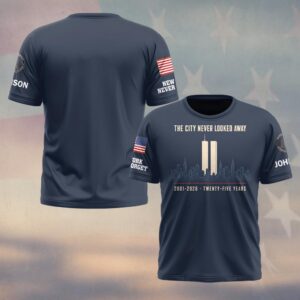 Custom Name 9/11 25 Years Anniversary The City Never Look Away #DQH0873 - T-shirt