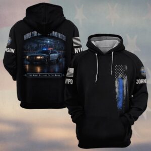 Custom Name & Station While You Sleep We Stand Watch Patrol Car Law Enforcement #DQH0874  - Hoodie