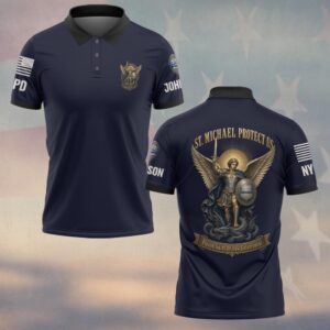 Custom Name & Station St. Michael Protect Us Archangel & Dragon Patron Saint Of Law Enforcement #DQH0875 - Polo