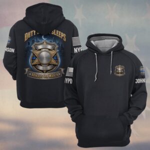Custom Name & Station Duty Never Sleeps Always On Watch Police Badge Law Enforcement #DQH0876 - Hoodie