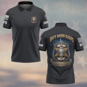 Custom Name & Station Duty Never Sleeps Always On Watch Police Badge Law Enforcement #DQH0876 - Polo