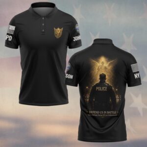 Custom Name & Station Saint Michael Defend Us In Battle Guardian Light Law Enforcement #DQH0877 - Polo