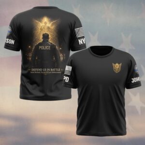 Custom Name & Station Saint Michael Defend Us In Battle Guardian Light Law Enforcement #DQH0877 - T-shirt
