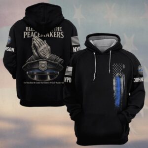 Custom Name & Station Blessed Are The Peacemakers Praying Hands Police Cap Law Enforcement #DQH0878 - Hoodie