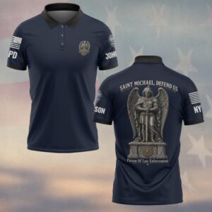 Custom Name & Station Saint Michael Defend Us Stone Statue Patron Of Law Enforcement #DQH0879 - Polo