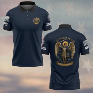 Custom Name & Station Let Justice Be Done St. Michael Sword & Scales Patron Of Law Enforcement #DQH0881 - Polo