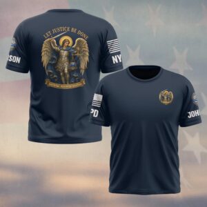 Custom Name & Station Let Justice Be Done St. Michael Sword & Scales Patron Of Law Enforcement #DQH0881 - T-shirt