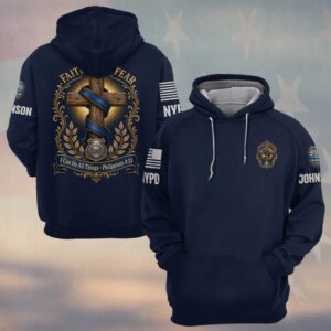 Custom Name & Station Faith Over Fear Thin Blue Line Cross Philippians 4:13 Law Enforcement #DQH0882 - Hoodie