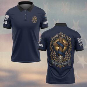Custom Name & Station Faith Over Fear Thin Blue Line Cross Philippians 4:13 Law Enforcement #DQH0882 - Polo