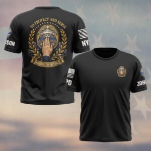 Custom Name & Station To Protect And Serve Sworn To Defend Police Oath Badge Law Enforcement #DQH0884 - T-shirt