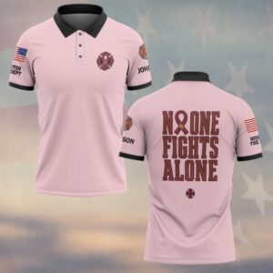 Custom Name & Department No One Fights Alone Early Detection Saves Lives Breast Cancer Awareness Firefighter #DQH0889 - Polo