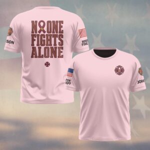 Custom Name & Department No One Fights Alone Early Detection Saves Lives Breast Cancer Awareness Firefighter #DQH0889 - T-shirt