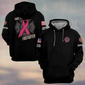 Custom Name & Department Fight Like A Firefighter Maltese Cross Pink Ribbon Breast Cancer Awareness #DQH0892 - Hoodie