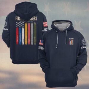 Custom Name & Department Bravery In Action Brushstroke American Flag Seven Service Lines First Responders #DQH0895 - Hoodie