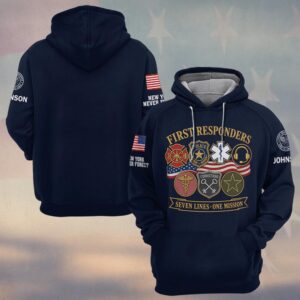 Custom Name & Department Seven Lines One Mission Seven Service Badges American Flag First Responders #DQH0898 - Hoodie