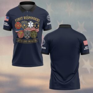 Custom Name & Department Seven Lines One Mission Seven Service Badges American Flag First Responders #DQH0898 - Polo