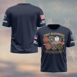 Custom Name & Department Seven Lines One Mission Seven Service Badges American Flag First Responders #DQH0898 - T-shirt