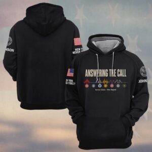 Custom Name & Department Answering The Call Seven Lines One Signal Heartbeat Waveform First Responders #DQH0900 - Hoodie