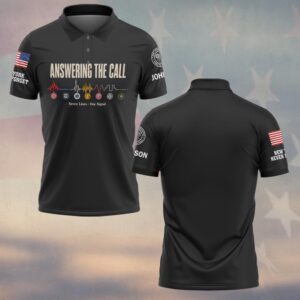 Custom Name & Department Answering The Call Seven Lines One Signal Heartbeat Waveform First Responders #DQH0900 - Polo