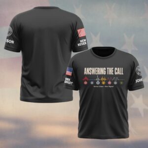 Custom Name & Department Answering The Call Seven Lines One Signal Heartbeat Waveform First Responders #DQH0900 - T-shirt