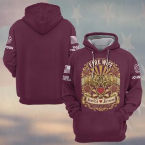 Custom Name & Department Coupled And Locked Interlocked Hose Couplings Heart And Roses Fire Wife #DQH0909 - Hoodie