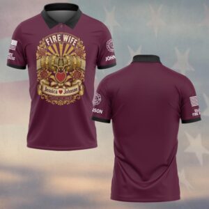 Custom Name & Department Coupled And Locked Interlocked Hose Couplings Heart And Roses Fire Wife #DQH0909 - Polo