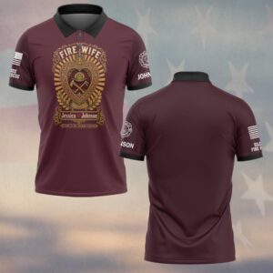 Custom Name & Department Home Is The Second Station Helmet And Crossed Axes In Heart Sunburst Fire Wife #DQH0912  - Polo