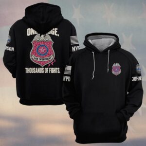Custom Name & Station One Badge Thousands Of Fights   Police Shield Breast Cancer Awareness Law Enforcement #DQH0928 - Hoodie