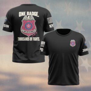 Custom Name & Station One Badge Thousands Of Fights   Police Shield Breast Cancer Awareness Law Enforcement #DQH0928 - T-shirt
