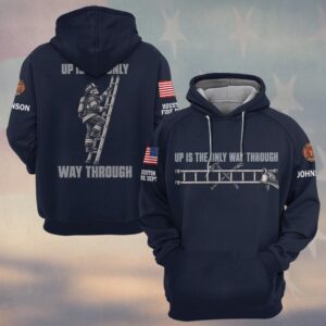 Custom Name & Department Up Is The Only Way Through Skeleton Firefighter Climbing Ladder Firefighter #DQH0945 - Hoodie