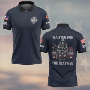 Custom Name & Department Waiting For The Next One Skeleton Firefighter Sitting On Fire Engine Tailboard Firefighter #DQH0946 - Polo