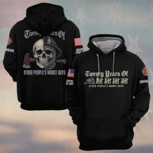 Custom Name & Department Twenty Years Of Other People's Worst Days Split Skull Helmet And Axe Firefighter #DQH0948 - Hoodie